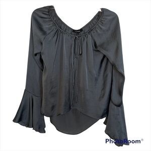 Olivaceous Dark Charcoal Gray Gypsy Off The Shoulder Bell Sleeve Blouse